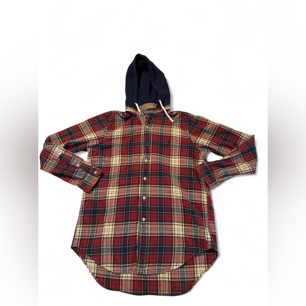 Polo Ralph Lauren Men’s Vintage Plaid Button Up Hooded Shirt‎ Size Medium